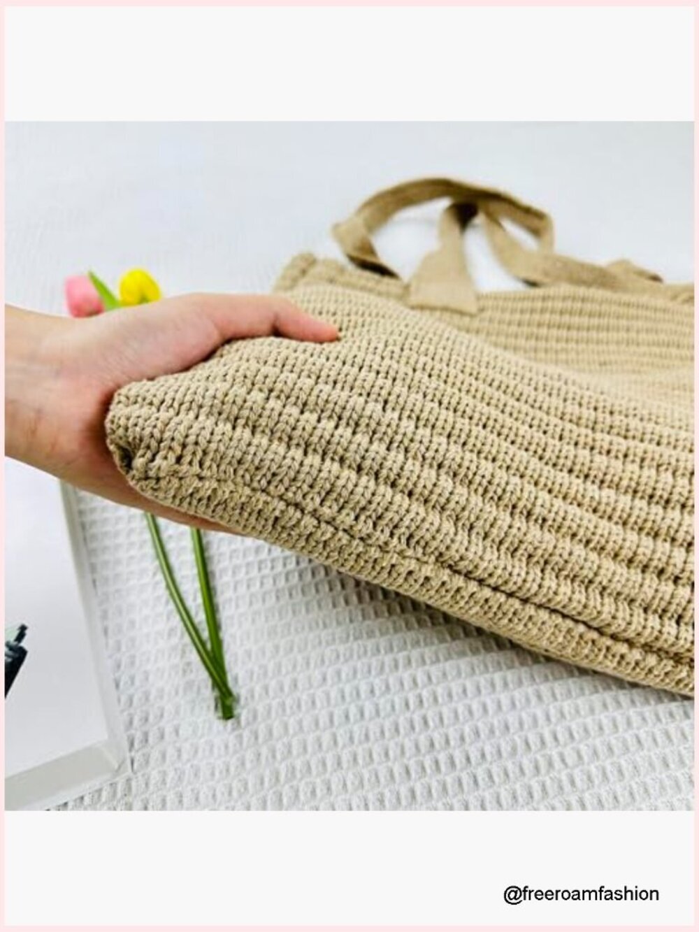 Large Crochet Mesh Tote Bag, Boho Summer Beach Bag, Lightweight Foldable - Picture 2 of 7